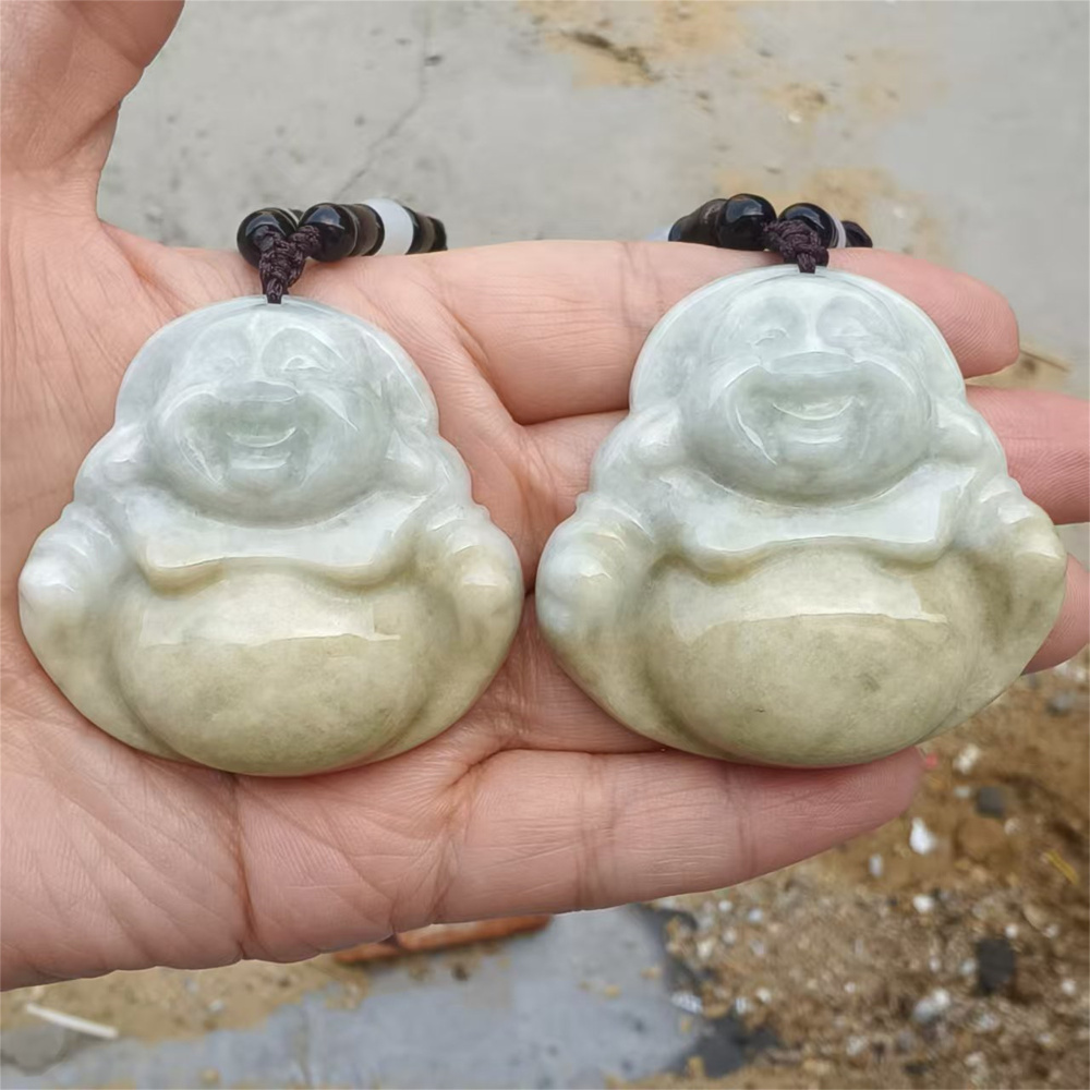 Natural Hand Carved Yellow Color Heated Burmese Jadeite Maitreya Buddha Pendant,Yellow Green Pendant,Amulet Pendant,DIY Jewelry Supplies
