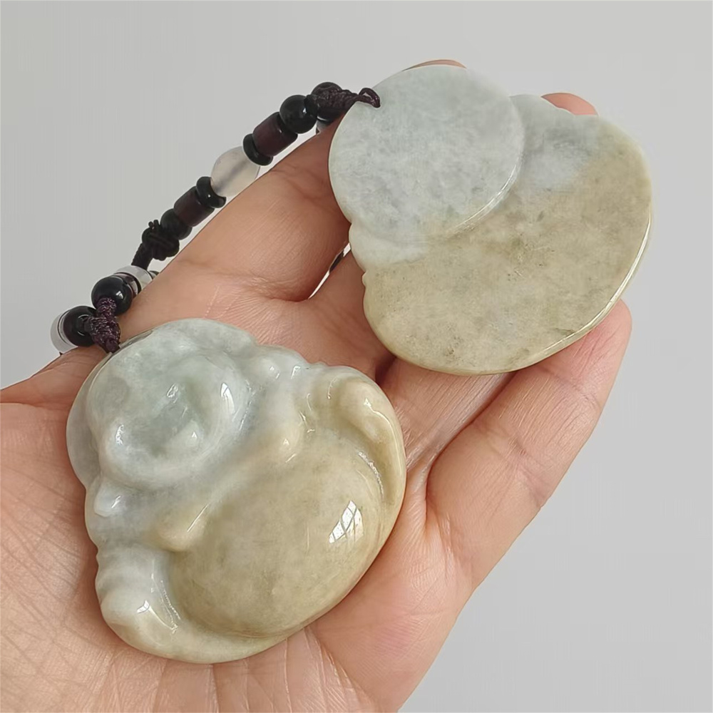 Natural Hand Carved Yellow Color Heated Burmese Jadeite Maitreya Buddha Pendant,Yellow Green Pendant,Amulet Pendant,DIY Jewelry Supplies