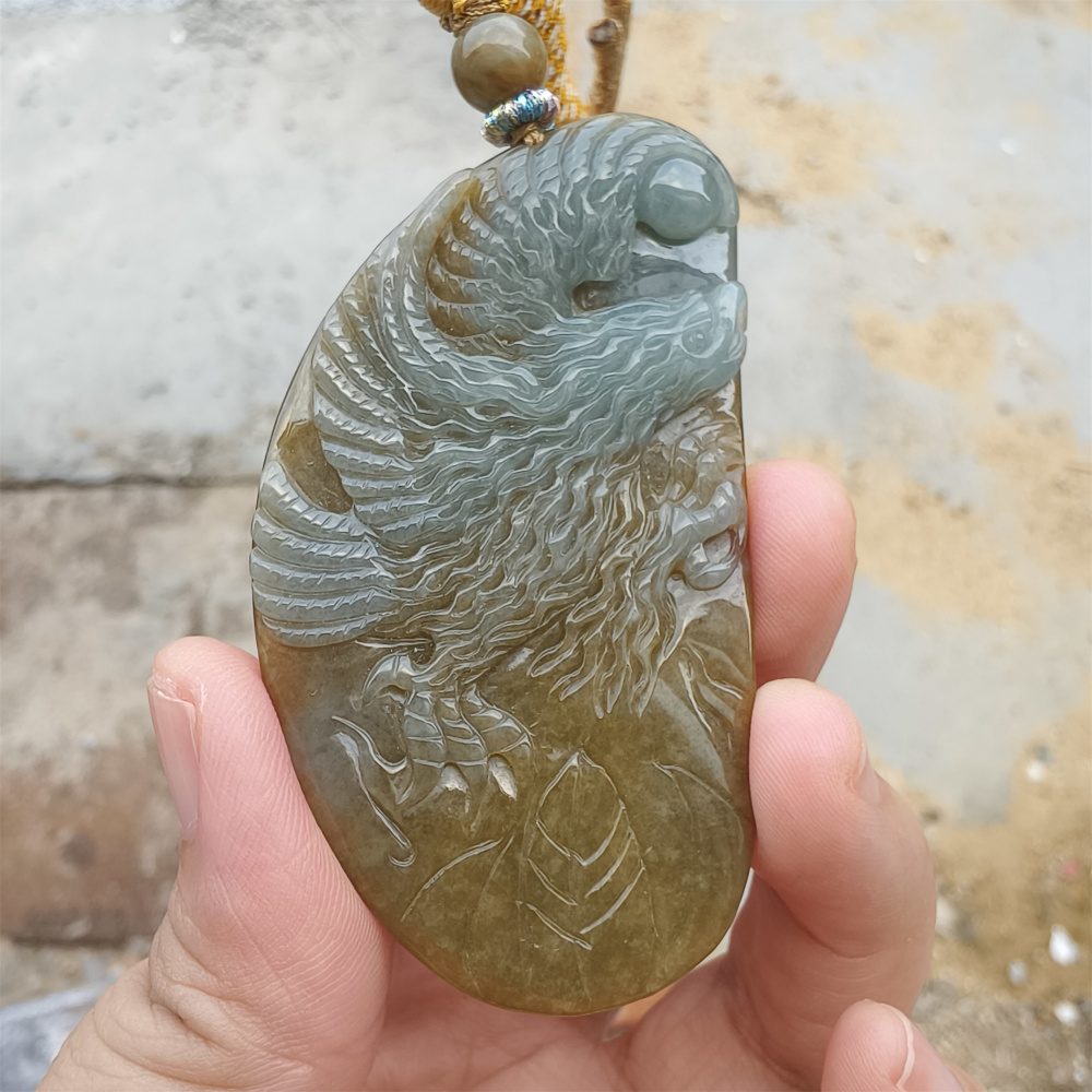 Unique Certificated Type A Untreated Green Blue Watery Burmese Jadeite Irregular Pendant With Eagle  Carved,DIY Jewelry Supplies