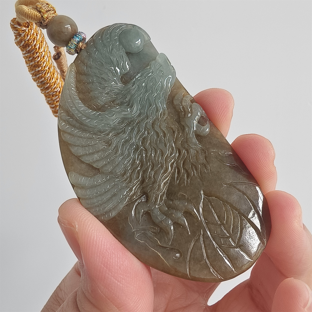Unique Certificated Type A Untreated Green Blue Watery Burmese Jadeite Irregular Pendant With Eagle  Carved,DIY Jewelry Supplies