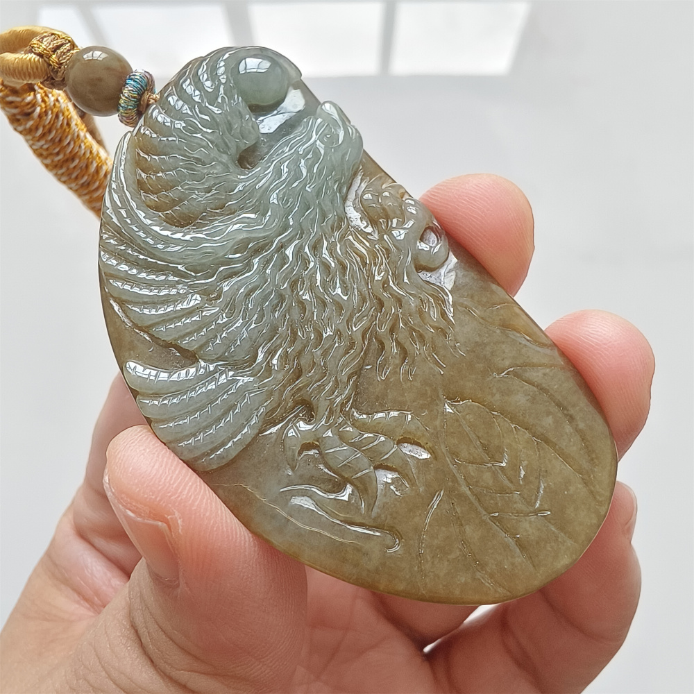 Unique Certificated Type A Untreated Green Blue Watery Burmese Jadeite Irregular Pendant With Eagle  Carved,DIY Jewelry Supplies