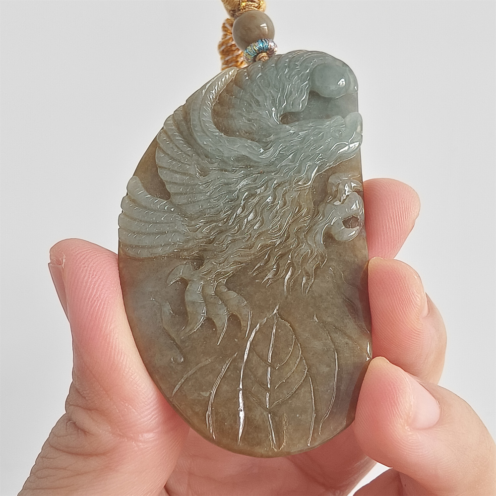 Unique Certificated Type A Untreated Green Blue Watery Burmese Jadeite Irregular Pendant With Eagle  Carved,DIY Jewelry Supplies