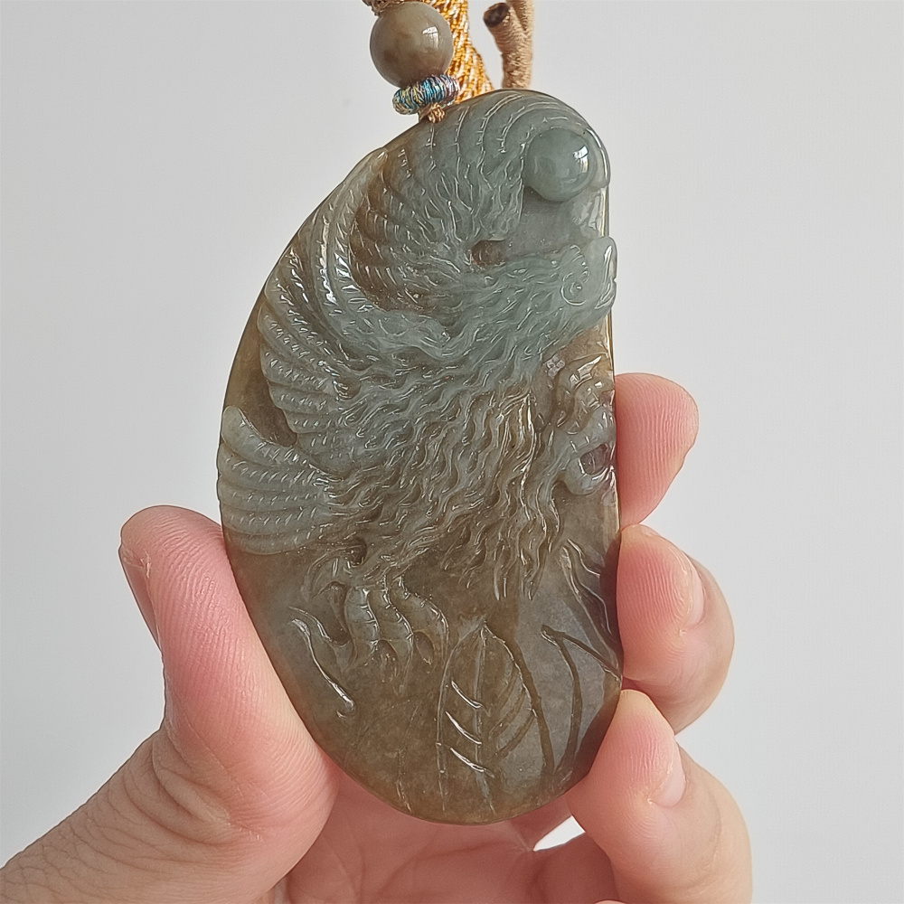 Unique Certificated Type A Untreated Green Blue Watery Burmese Jadeite Irregular Pendant With Eagle  Carved,DIY Jewelry Supplies