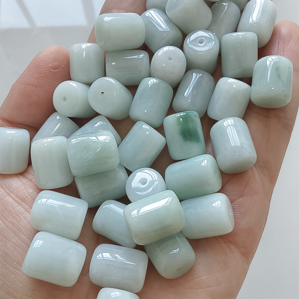 10pcs Natural Type A Untreated 13X10mm Green Icy Waxy Burmese Jadeite Barrel Beads,Burma Jadeite Loose Beads,DIY Jewelry Supplies