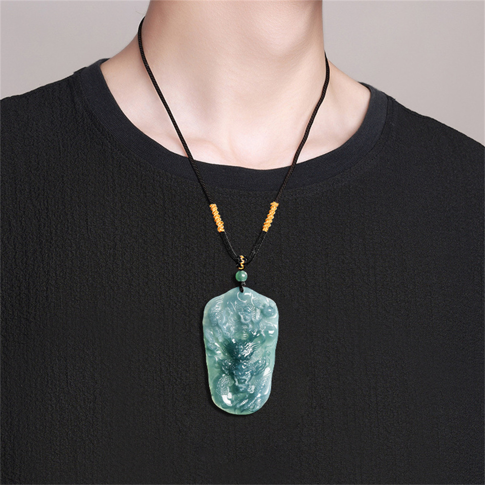 Natural Certificated Type A Untreated 64.5X38.5mm Blue Icy Watery Guatemalan Jadeite Rectangle Pendant With Dragon Carved,Chinese Zodiac,DIY Jewelry Supplies