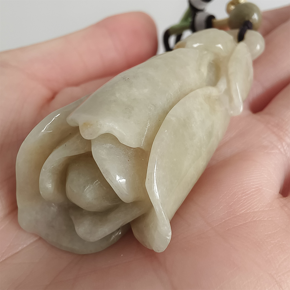 Unique Certificated Natural Type A Untreated 57X25mm Yellow Green Jadeite Flower Pendant,Yellow Green Jadeite Pendant,DIY Jewelry Supplies