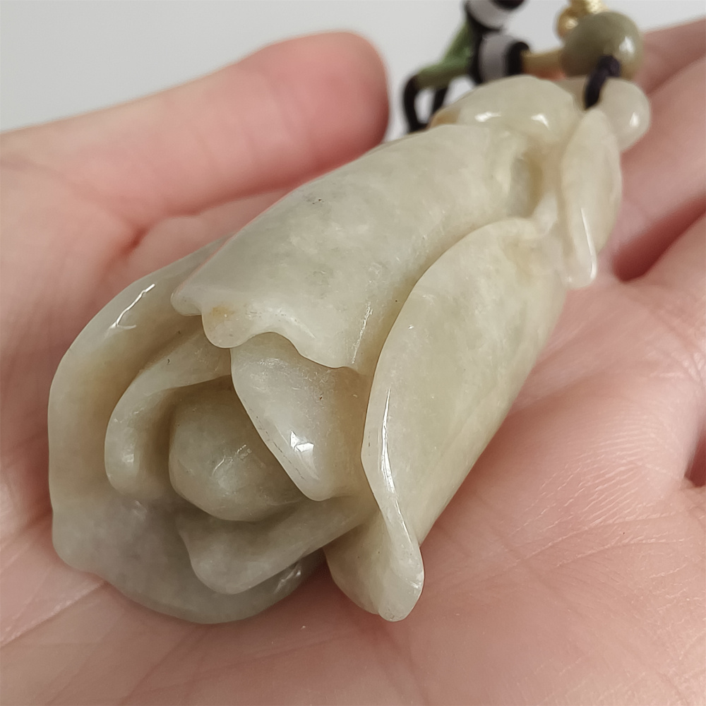 Unique Certificated Natural Type A Untreated 57X25mm Yellow Green Jadeite Flower Pendant,Yellow Green Jadeite Pendant,DIY Jewelry Supplies