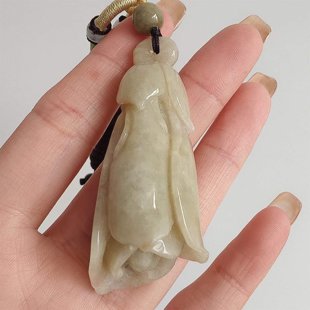 Unique Certificated Natural Type A Untreated 57X25mm Yellow Green Jadeite Flower Pendant,Yellow Green Jadeite Pendant,DIY Jewelry Supplies