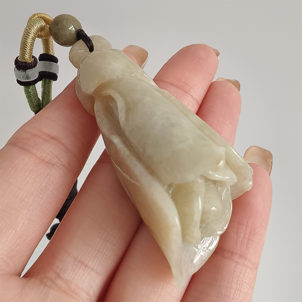 Unique Certificated Natural Type A Untreated 57X25mm Yellow Green Jadeite Flower Pendant,Yellow Green Jadeite Pendant,DIY Jewelry Supplies