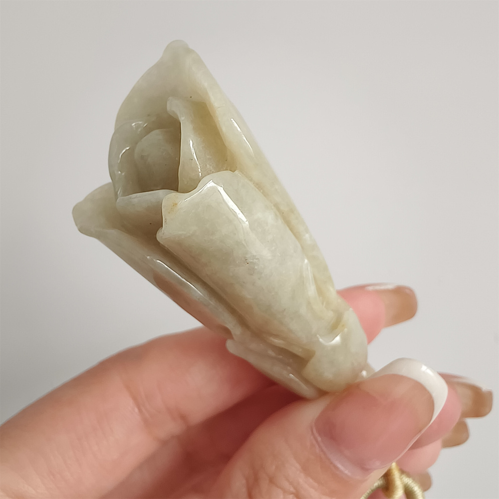 Unique Certificated Natural Type A Untreated 57X25mm Yellow Green Jadeite Flower Pendant,Yellow Green Jadeite Pendant,DIY Jewelry Supplies