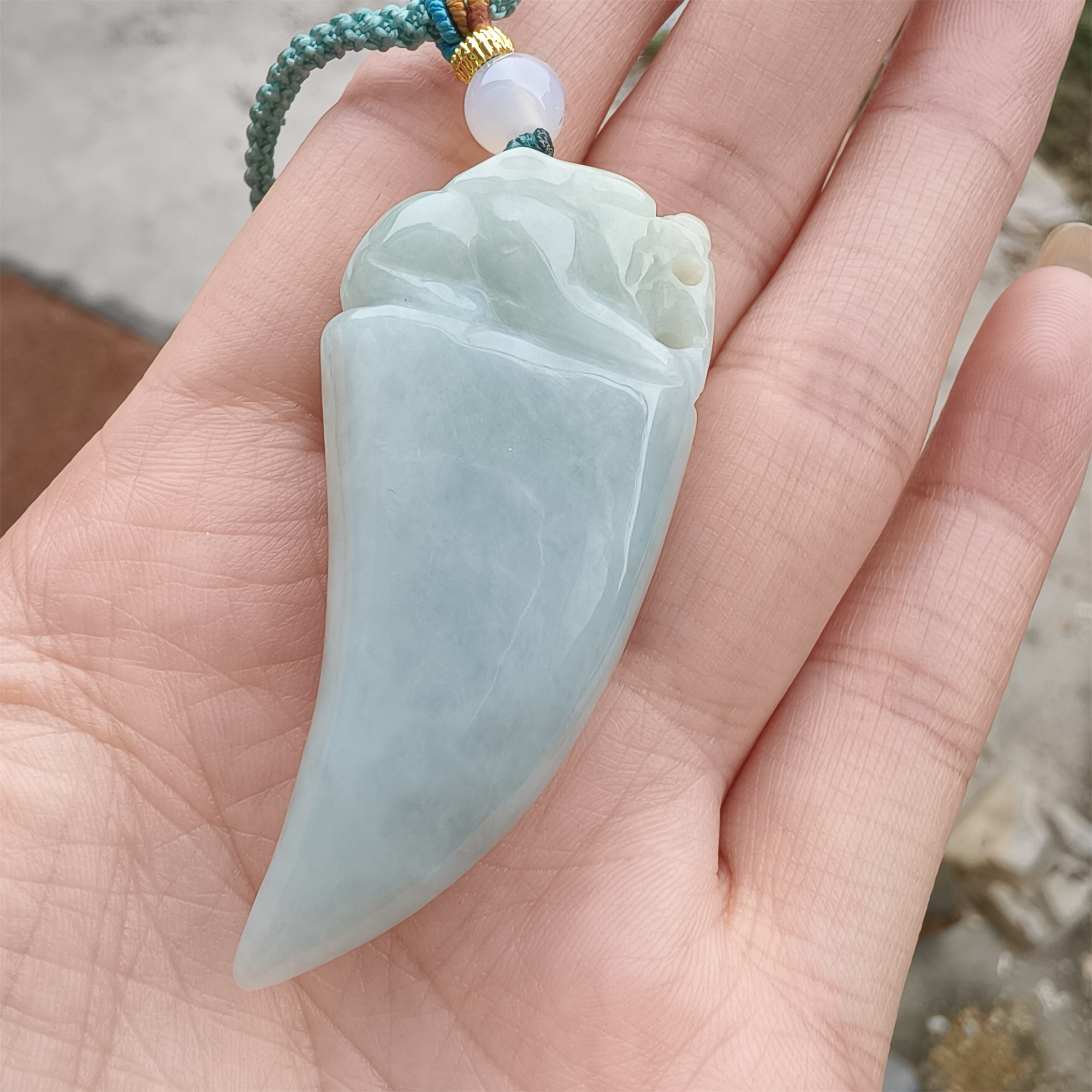 Unique Certificated Natural Type A Untreated 52X23mm Green Jadeite Dragon's Tooth Pendant,Green Jadeite Pendant,DIY Jewelry Supplies