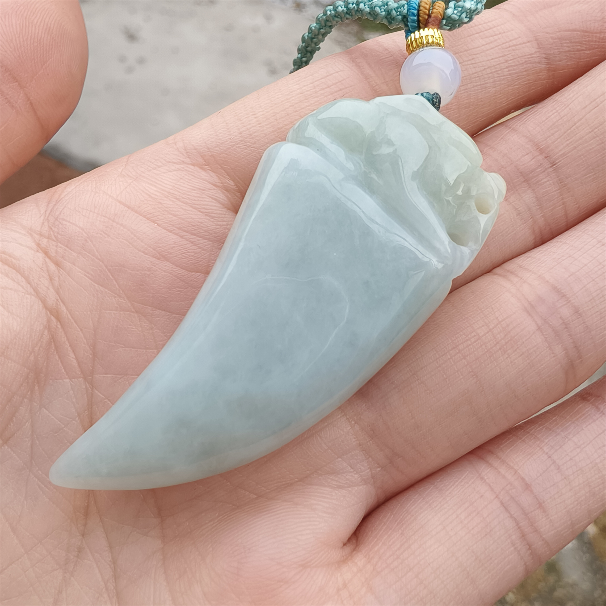 Unique Certificated Natural Type A Untreated 52X23mm Green Jadeite Dragon's Tooth Pendant,Green Jadeite Pendant,DIY Jewelry Supplies