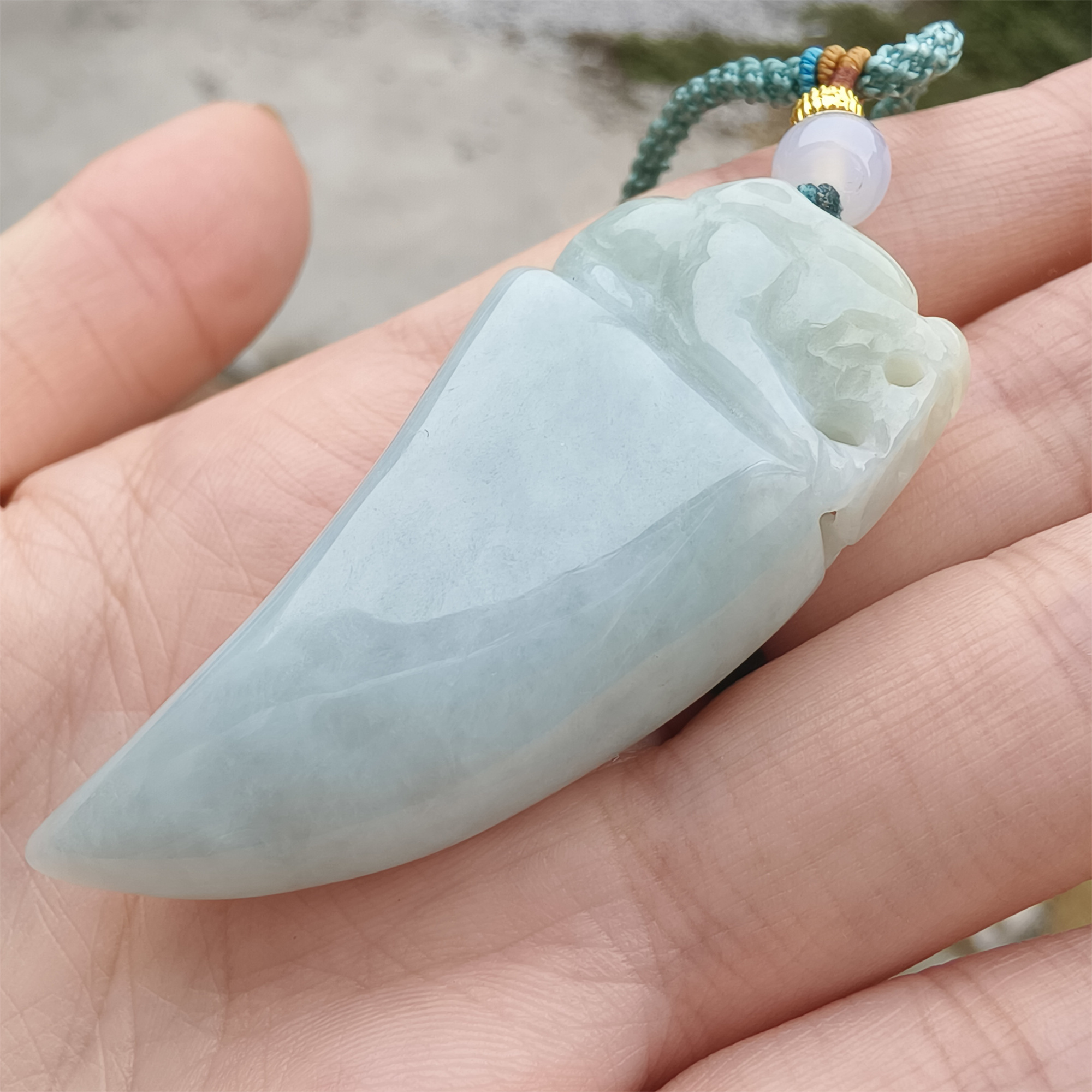Unique Certificated Natural Type A Untreated 52X23mm Green Jadeite Dragon's Tooth Pendant,Green Jadeite Pendant,DIY Jewelry Supplies