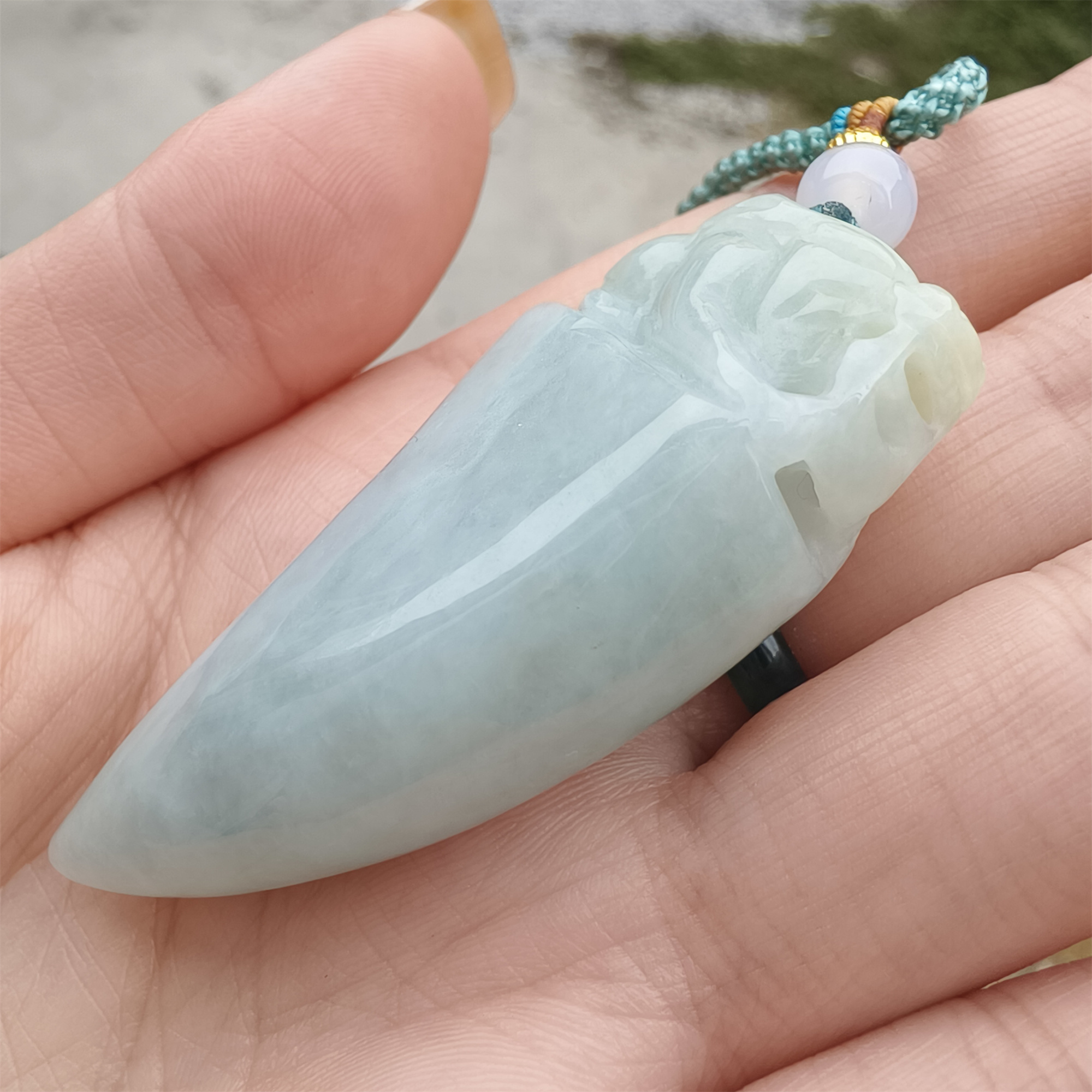 Unique Certificated Natural Type A Untreated 52X23mm Green Jadeite Dragon's Tooth Pendant,Green Jadeite Pendant,DIY Jewelry Supplies