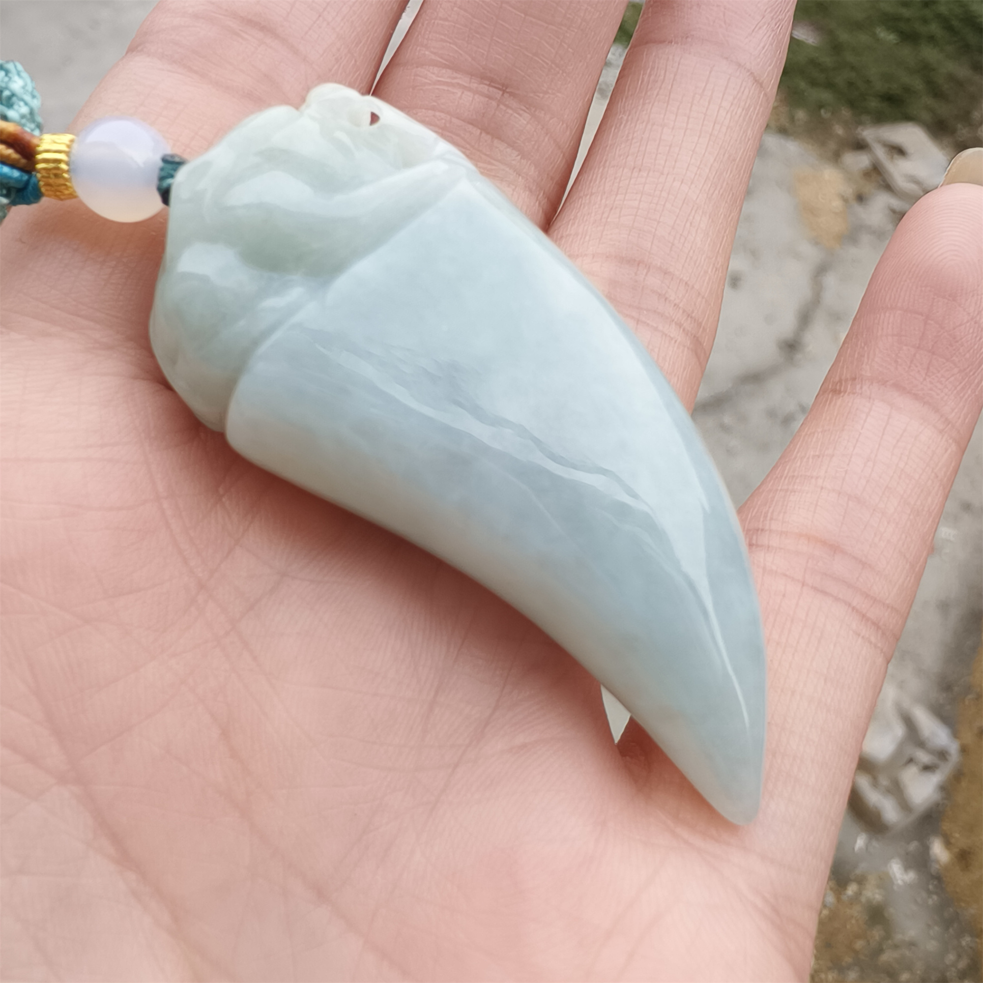 Unique Certificated Natural Type A Untreated 52X23mm Green Jadeite Dragon's Tooth Pendant,Green Jadeite Pendant,DIY Jewelry Supplies
