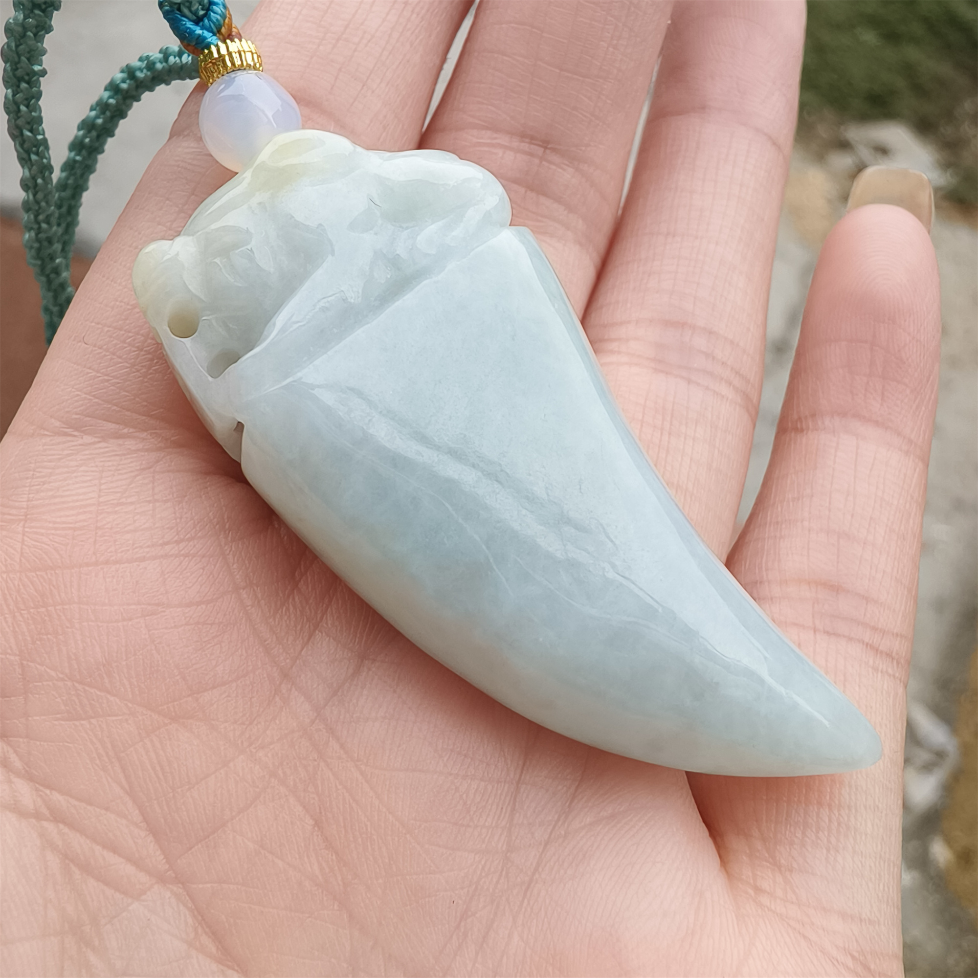 Unique Certificated Natural Type A Untreated 52X23mm Green Jadeite Dragon's Tooth Pendant,Green Jadeite Pendant,DIY Jewelry Supplies