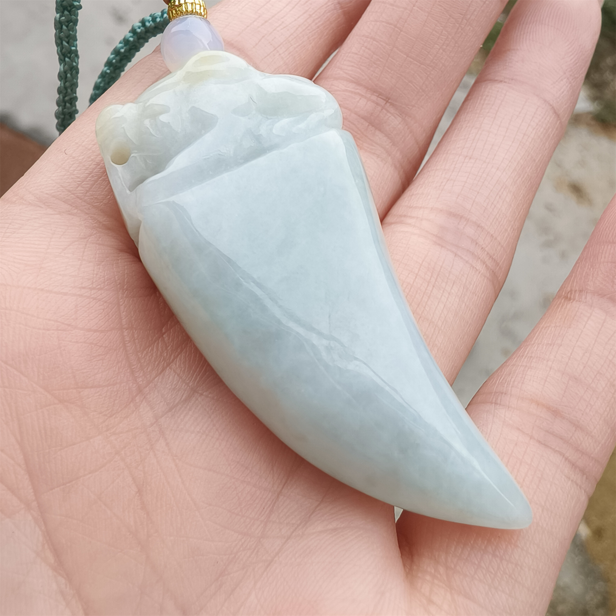 Unique Certificated Natural Type A Untreated 52X23mm Green Jadeite Dragon's Tooth Pendant,Green Jadeite Pendant,DIY Jewelry Supplies
