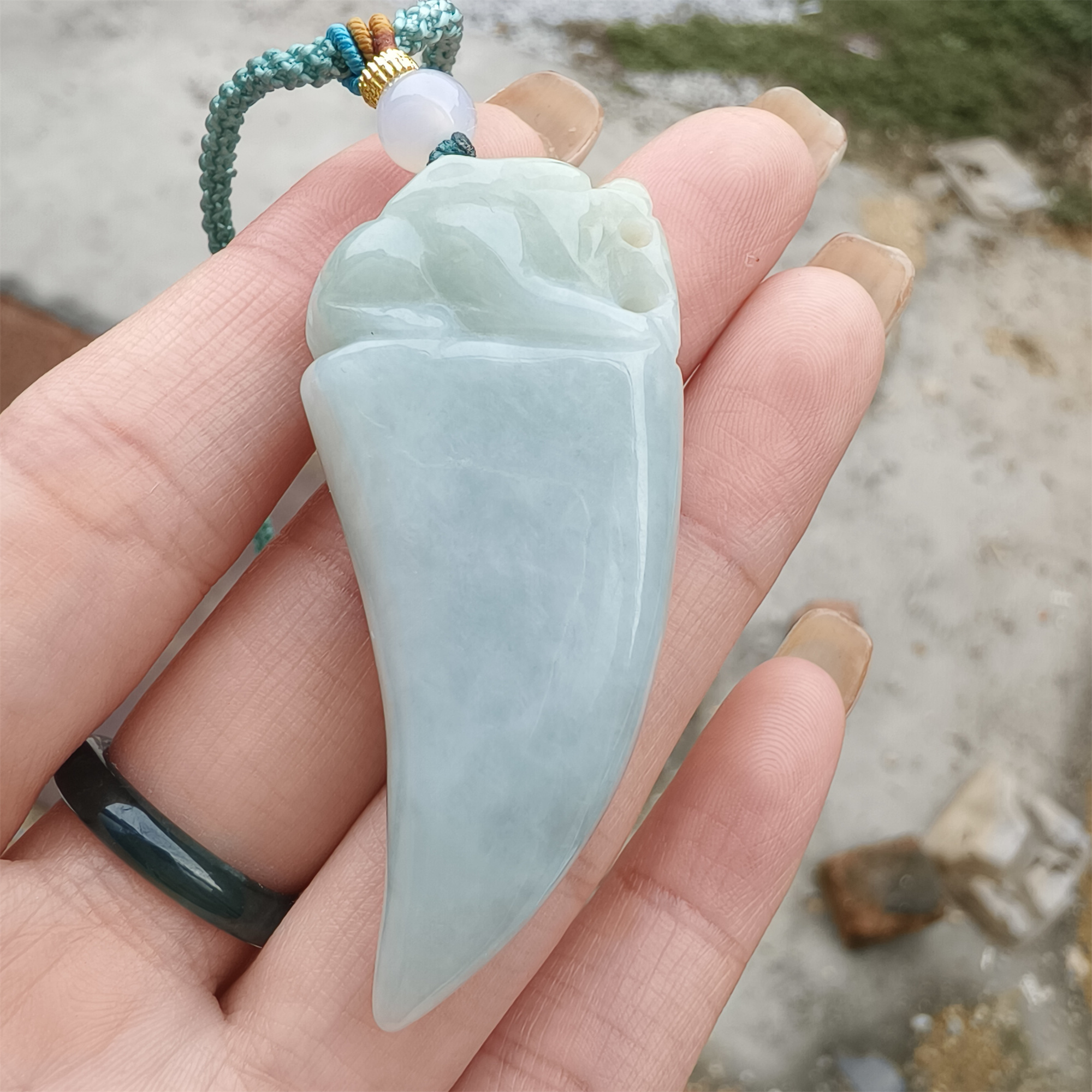 Unique Certificated Natural Type A Untreated 52X23mm Green Jadeite Dragon's Tooth Pendant,Green Jadeite Pendant,DIY Jewelry Supplies