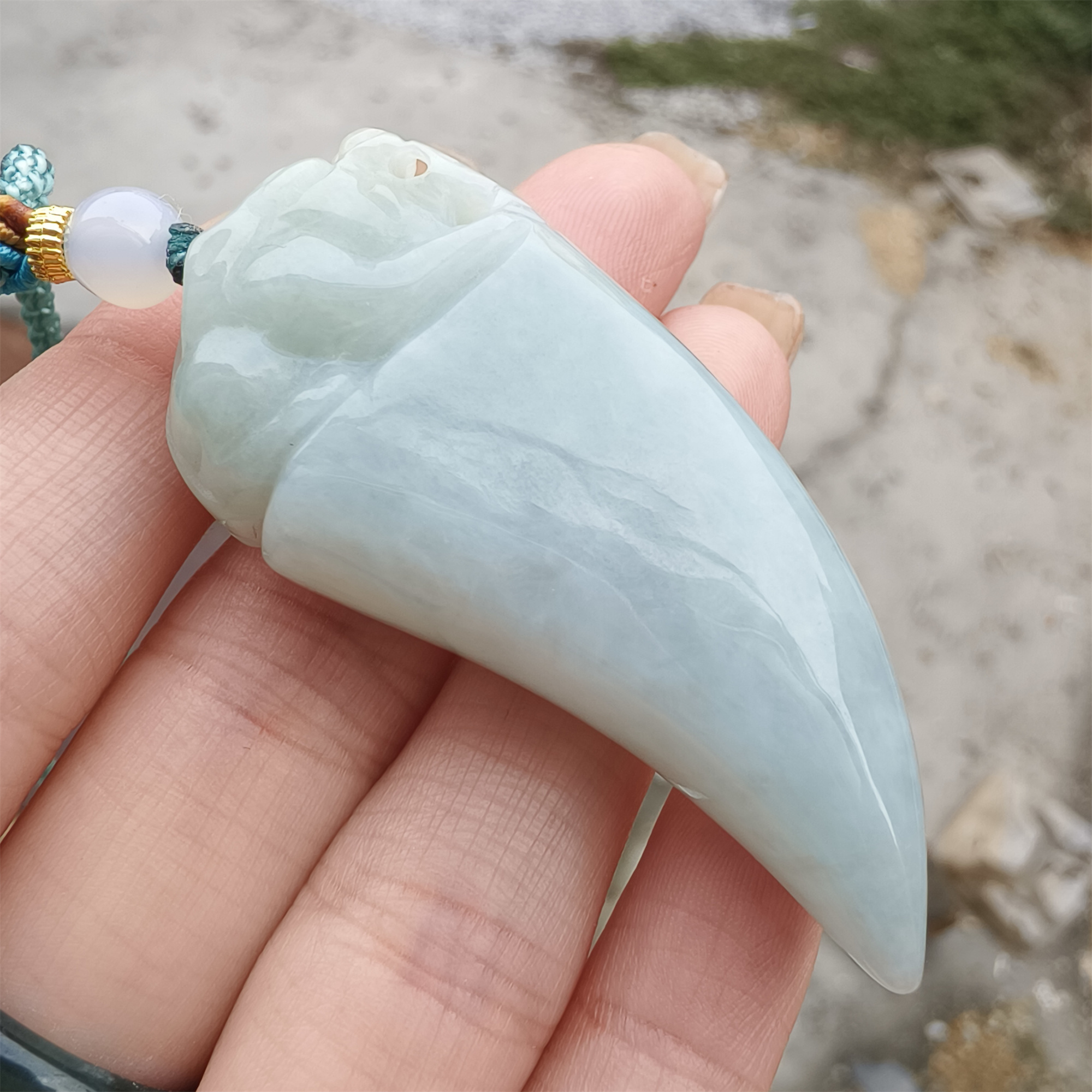 Unique Certificated Natural Type A Untreated 52X23mm Green Jadeite Dragon's Tooth Pendant,Green Jadeite Pendant,DIY Jewelry Supplies