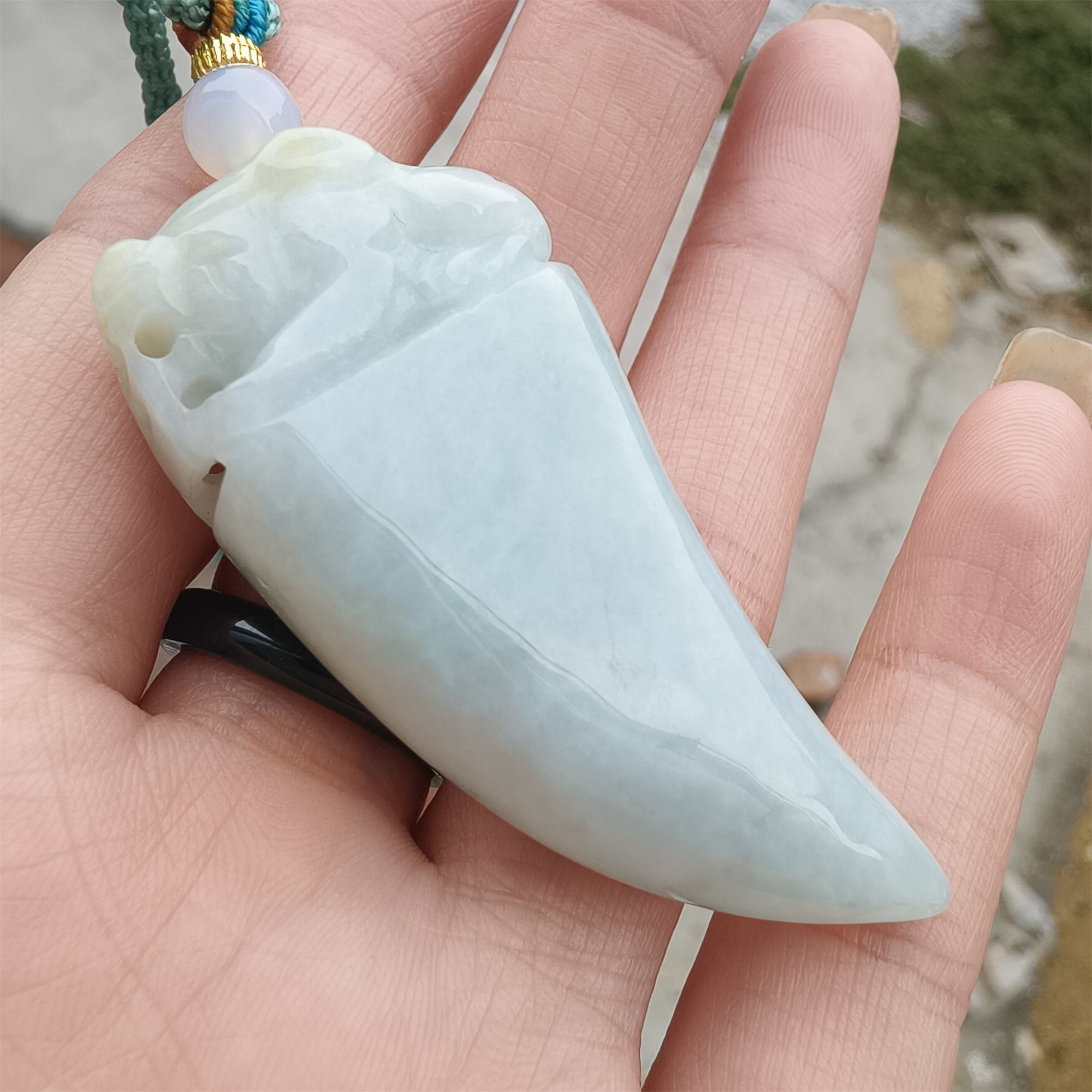 Unique Certificated Natural Type A Untreated 52X23mm Green Jadeite Dragon's Tooth Pendant,Green Jadeite Pendant,DIY Jewelry Supplies