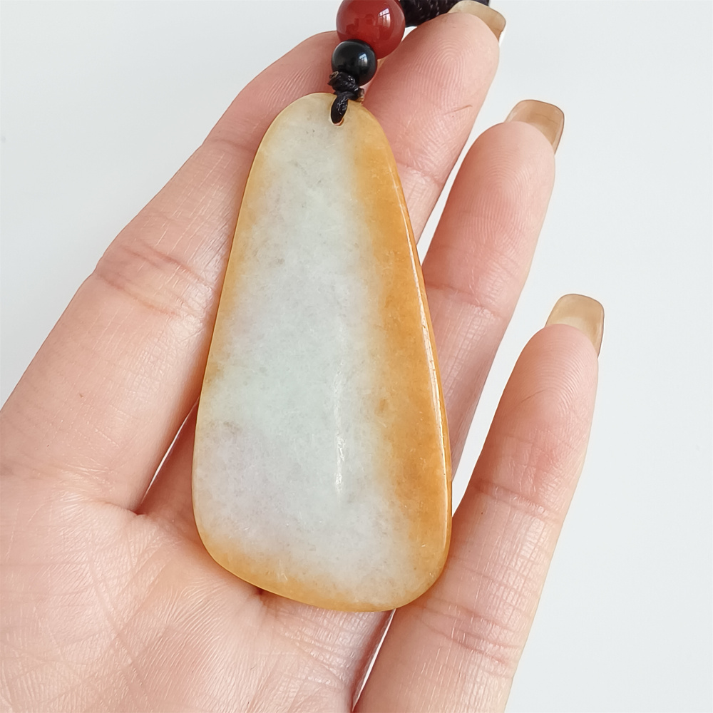 Unique Natural Hand Carved Yellow Color Heated Burmese Jadeite Irregular Pendant With Buddha Carved,Yellow White Jadeite Pendant,DIY Jewelry Supplies