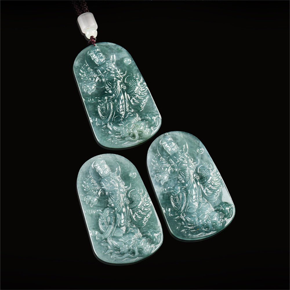 Natural Certificated Type A Untreated 57.5X34.5mm Blue Icy Watery Guatemalan Jadeite Guanyin Riding a Dragon Pendant,Amulet Pendant,DIY Jewelry Supplies