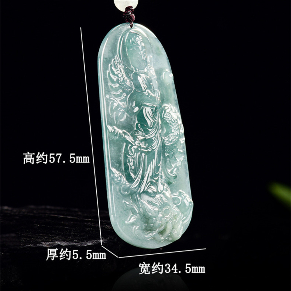 Natural Certificated Type A Untreated 57.5X34.5mm Blue Icy Watery Guatemalan Jadeite Guanyin Riding a Dragon Pendant,Amulet Pendant,DIY Jewelry Supplies