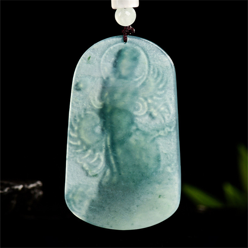 Natural Certificated Type A Untreated 57.5X34.5mm Blue Icy Watery Guatemalan Jadeite Guanyin Riding a Dragon Pendant,Amulet Pendant,DIY Jewelry Supplies