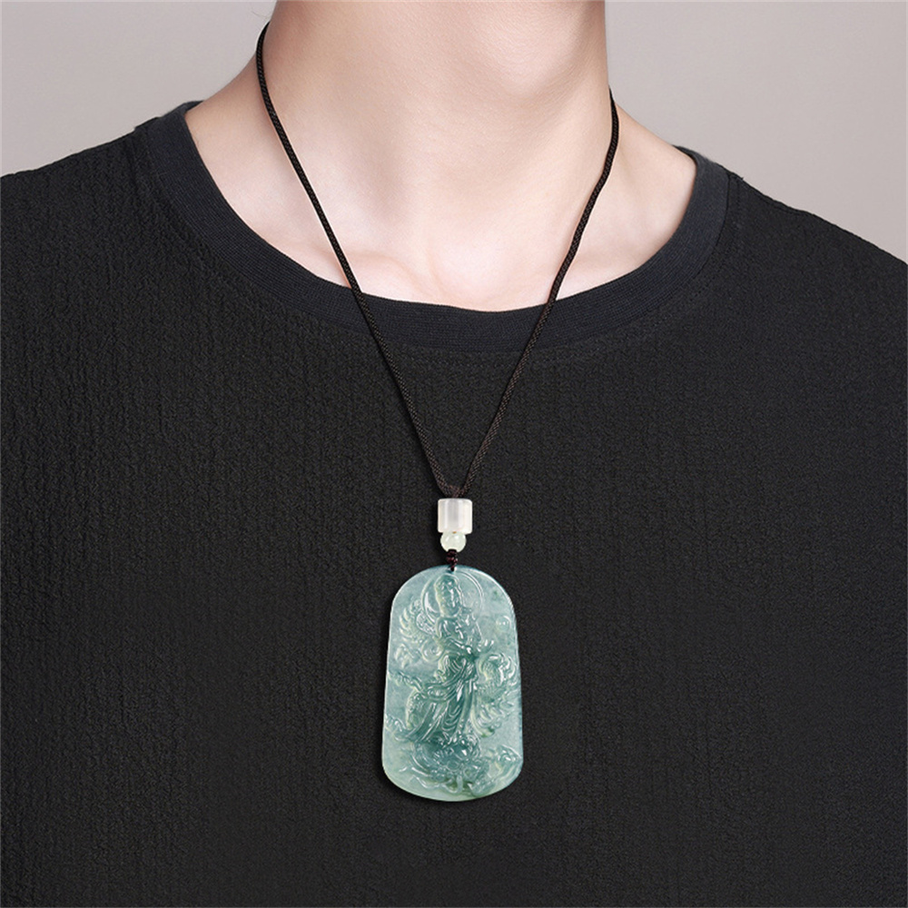 Natural Certificated Type A Untreated 57.5X34.5mm Blue Icy Watery Guatemalan Jadeite Guanyin Riding a Dragon Pendant,Amulet Pendant,DIY Jewelry Supplies