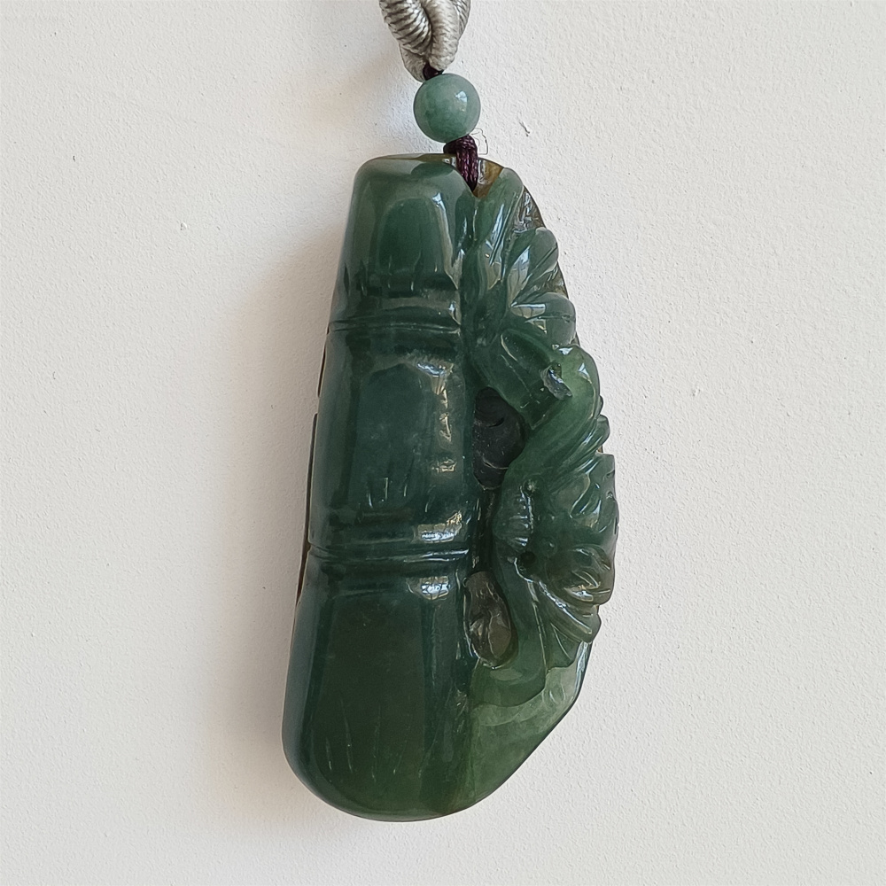 Unique Natural Certificated Type A Untreated 55X26mm Green Yellow Icy Watery Burmese Jadeite Bamboo Pendant,步步高升,DIY Jewelry Supplies