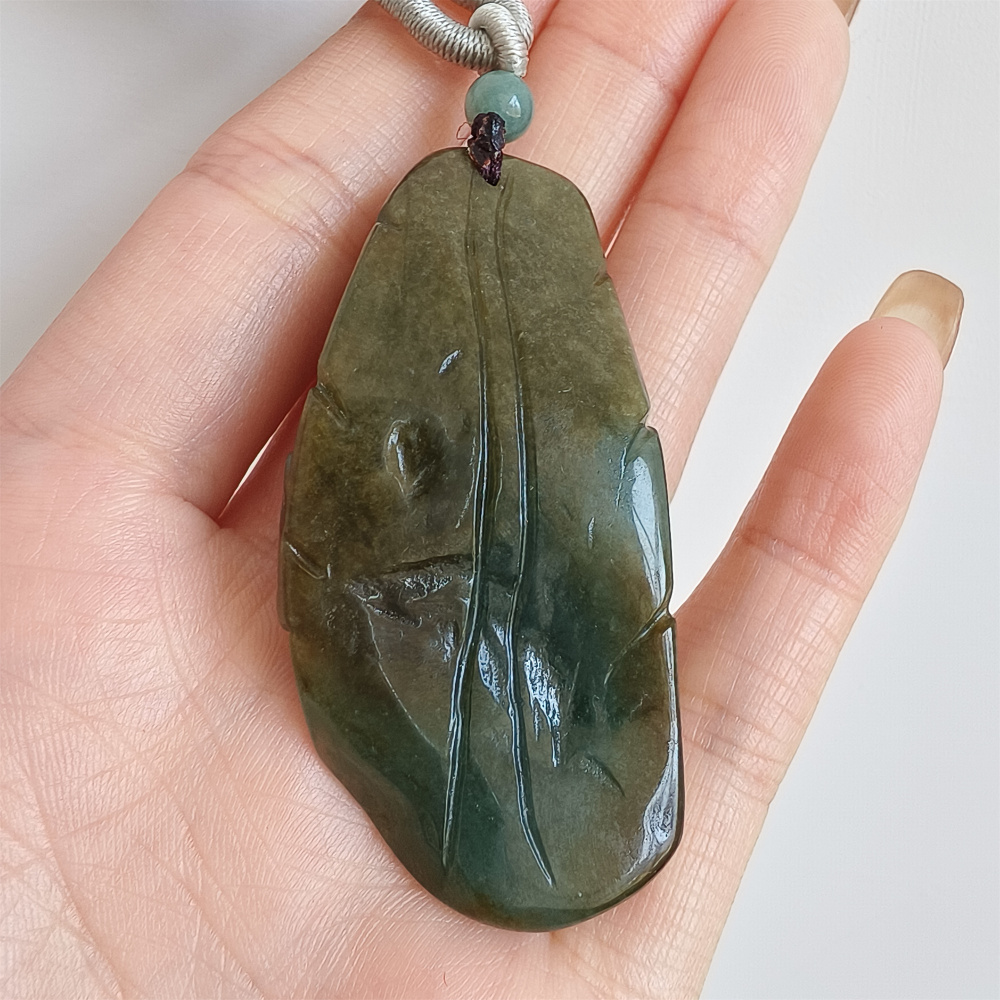 Unique Natural Certificated Type A Untreated 55X26mm Green Yellow Icy Watery Burmese Jadeite Bamboo Pendant,步步高升,DIY Jewelry Supplies