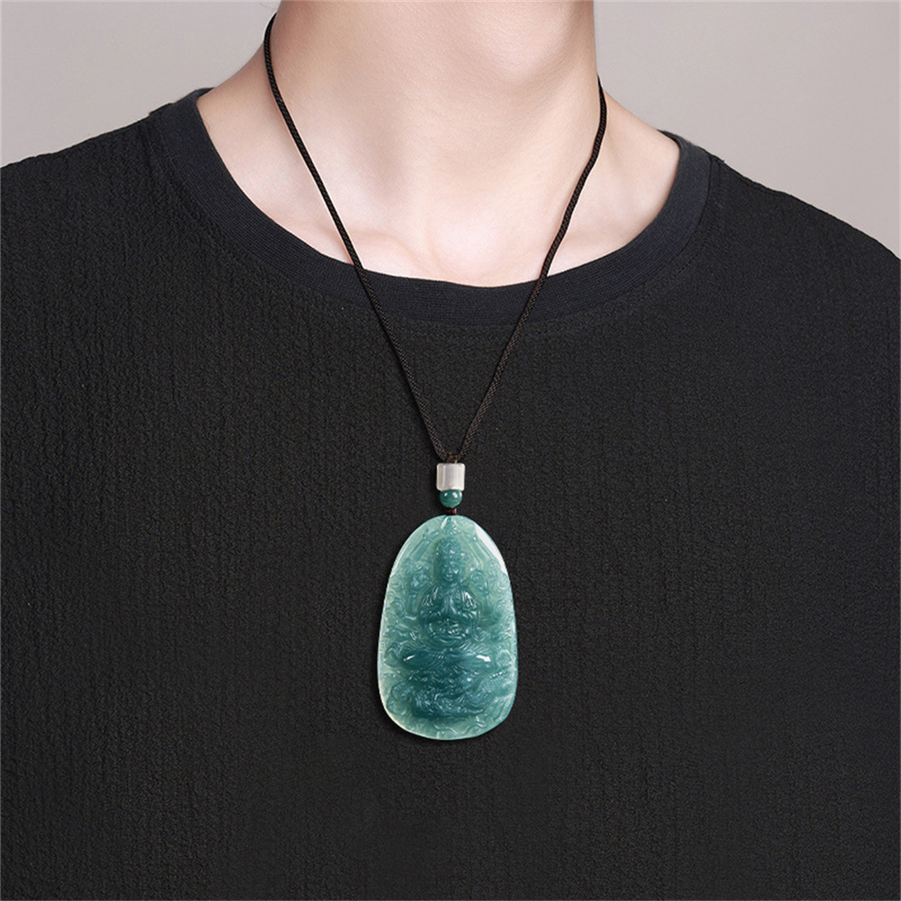 Natural Certificated Type A Untreated 66X41.5mm Blue Icy Watery Guatemalan Jadeite Oval Pendant With Thousand-Handed Guanyin Carved,DIY Jewelry Supplies