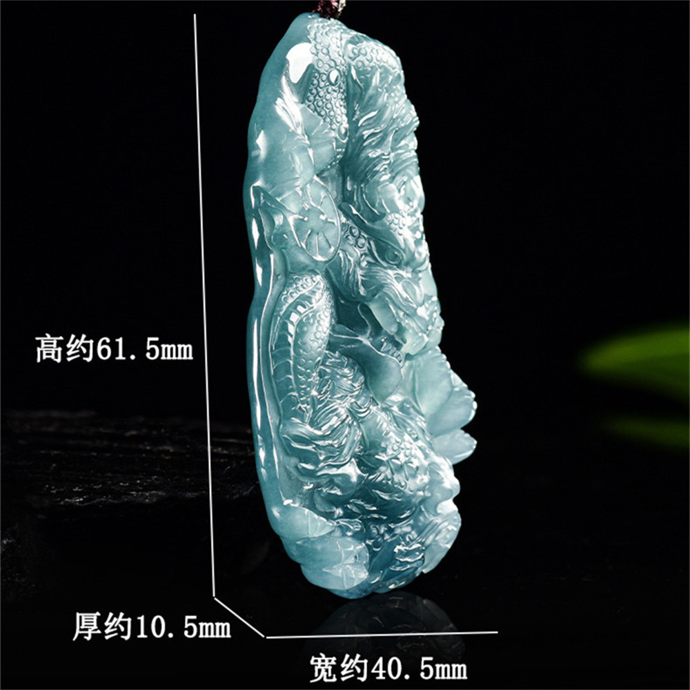 Natural Certificated Type A Untreated 61.5X40.5mm Blue Icy Watery Guatemalan Jadeite Irregular Pendant With Dragon Carved,Chinese Zodiac,DIY Jewelry Supplies