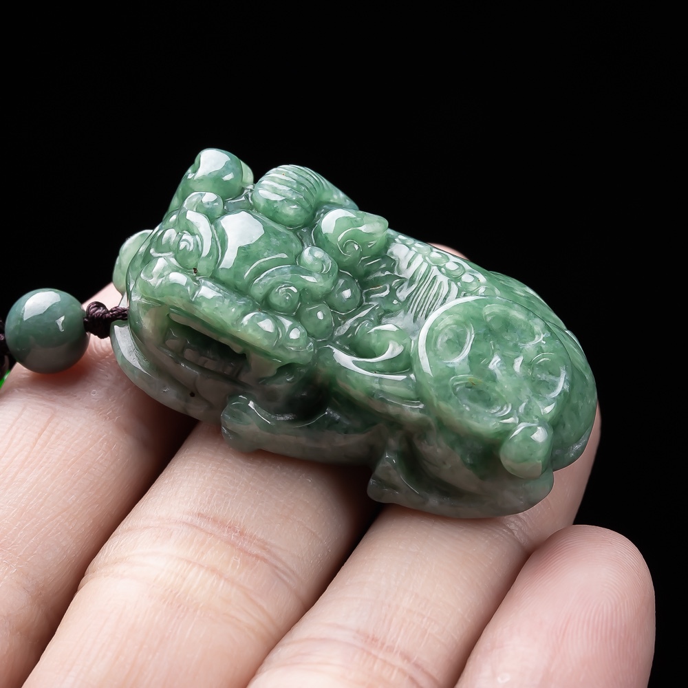Natural Type A Untreated 45X27mm Bean Green Watery Burmese Jadeite Pixiu Pendant,Amulet Pendant,DIY Jewelry Supplies