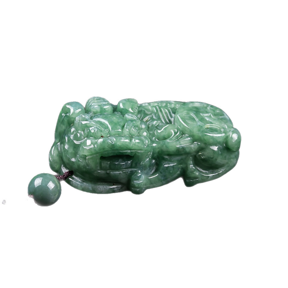 Natural Type A Untreated 45X27mm Bean Green Watery Burmese Jadeite Pixiu Pendant,Amulet Pendant,DIY Jewelry Supplies