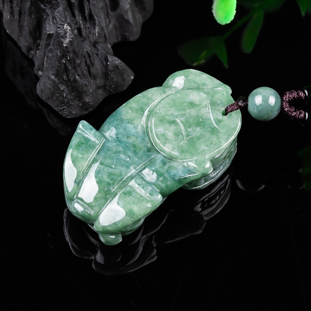 Natural Type A Untreated 45X27mm Bean Green Watery Burmese Jadeite Pixiu Pendant,Amulet Pendant,DIY Jewelry Supplies