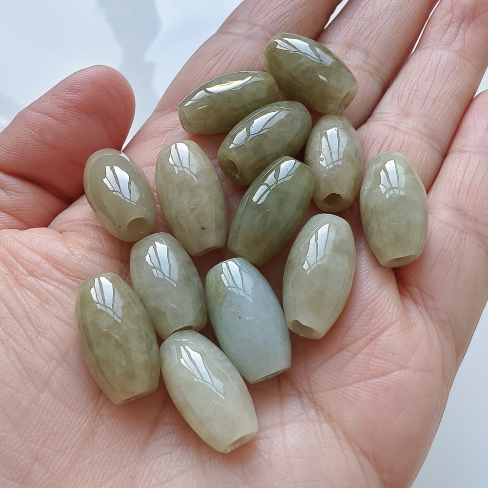 13pcs 10X17mm Natural Type A Yellow Waxy Burmese Jadeite Oval Barrel Beads,Burma Jadeite Loose Beads,DIY Jewelry Supplies