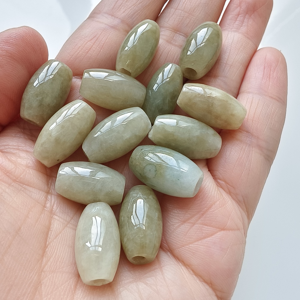 13pcs 10X17mm Natural Type A Yellow Waxy Burmese Jadeite Oval Barrel Beads,Burma Jadeite Loose Beads,DIY Jewelry Supplies