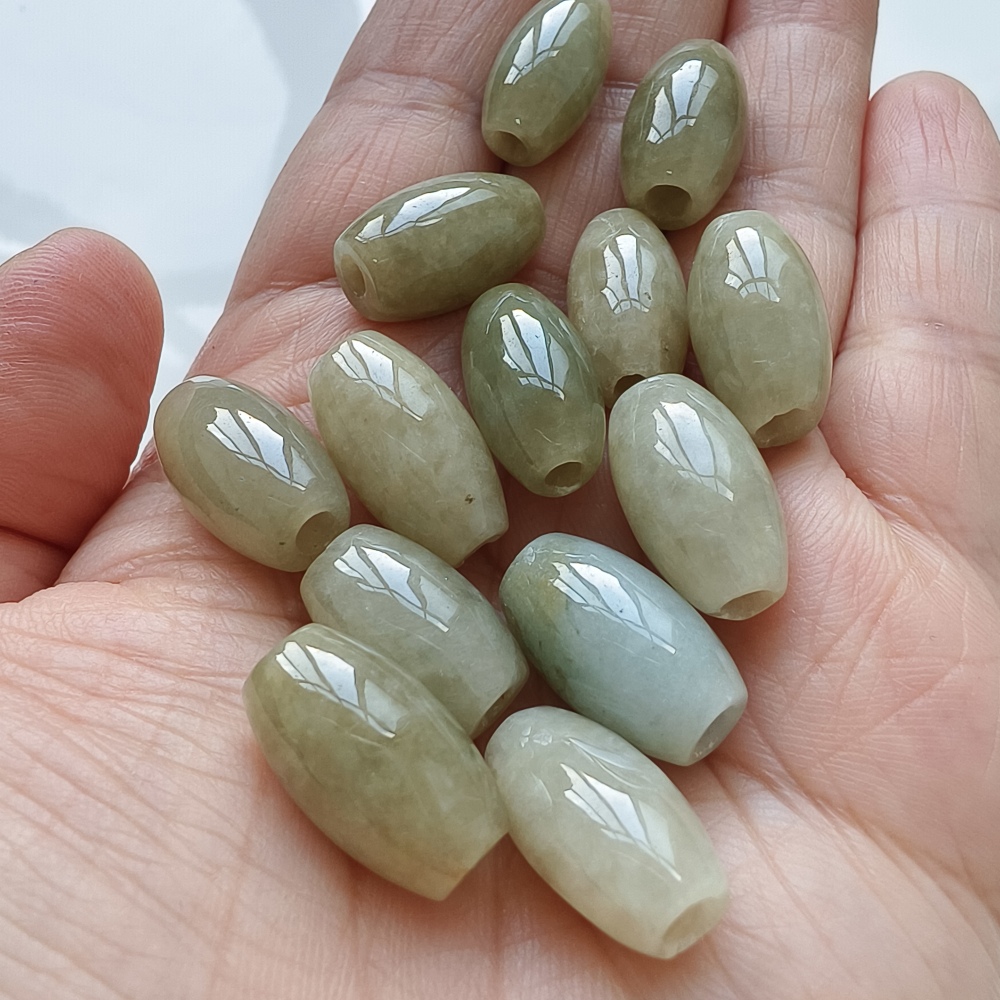 13pcs 10X17mm Natural Type A Yellow Waxy Burmese Jadeite Oval Barrel Beads,Burma Jadeite Loose Beads,DIY Jewelry Supplies