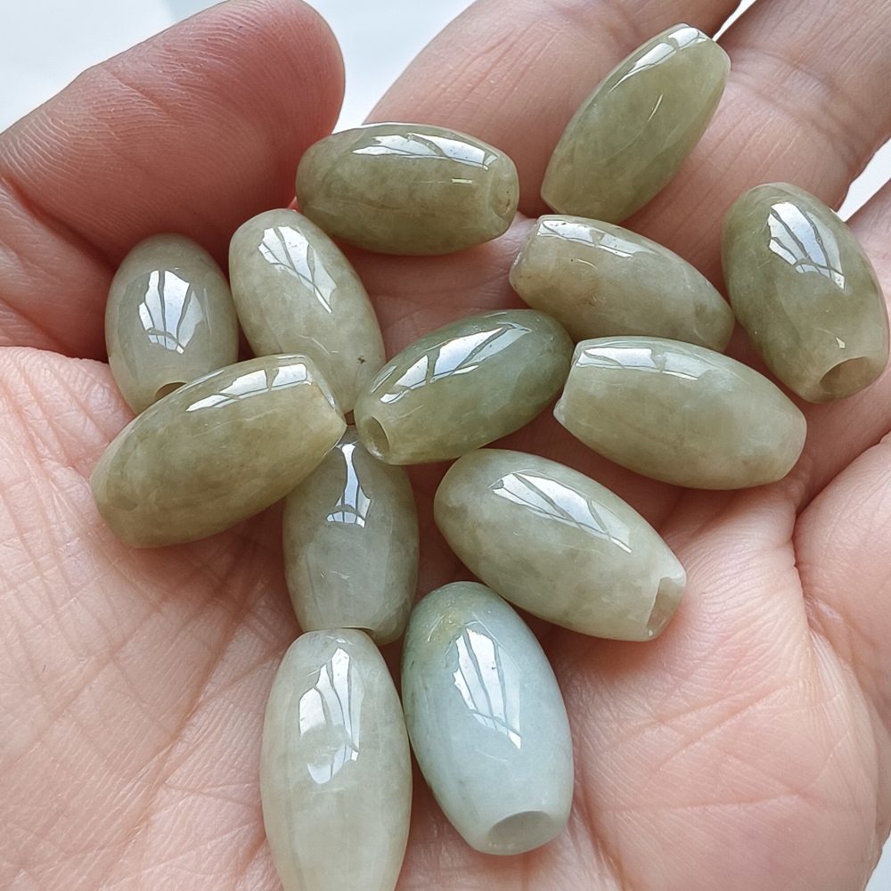 13pcs 10X17mm Natural Type A Yellow Waxy Burmese Jadeite Oval Barrel Beads,Burma Jadeite Loose Beads,DIY Jewelry Supplies