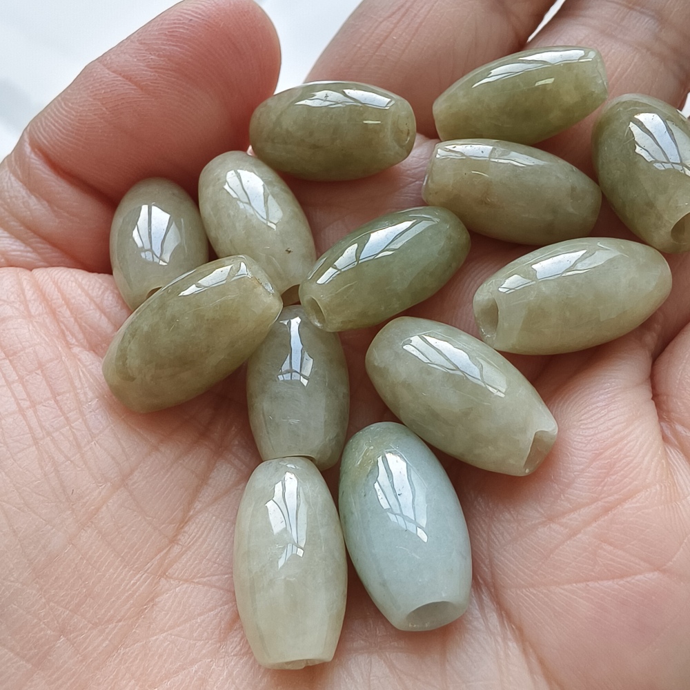 13pcs 10X17mm Natural Type A Yellow Waxy Burmese Jadeite Oval Barrel Beads,Burma Jadeite Loose Beads,DIY Jewelry Supplies
