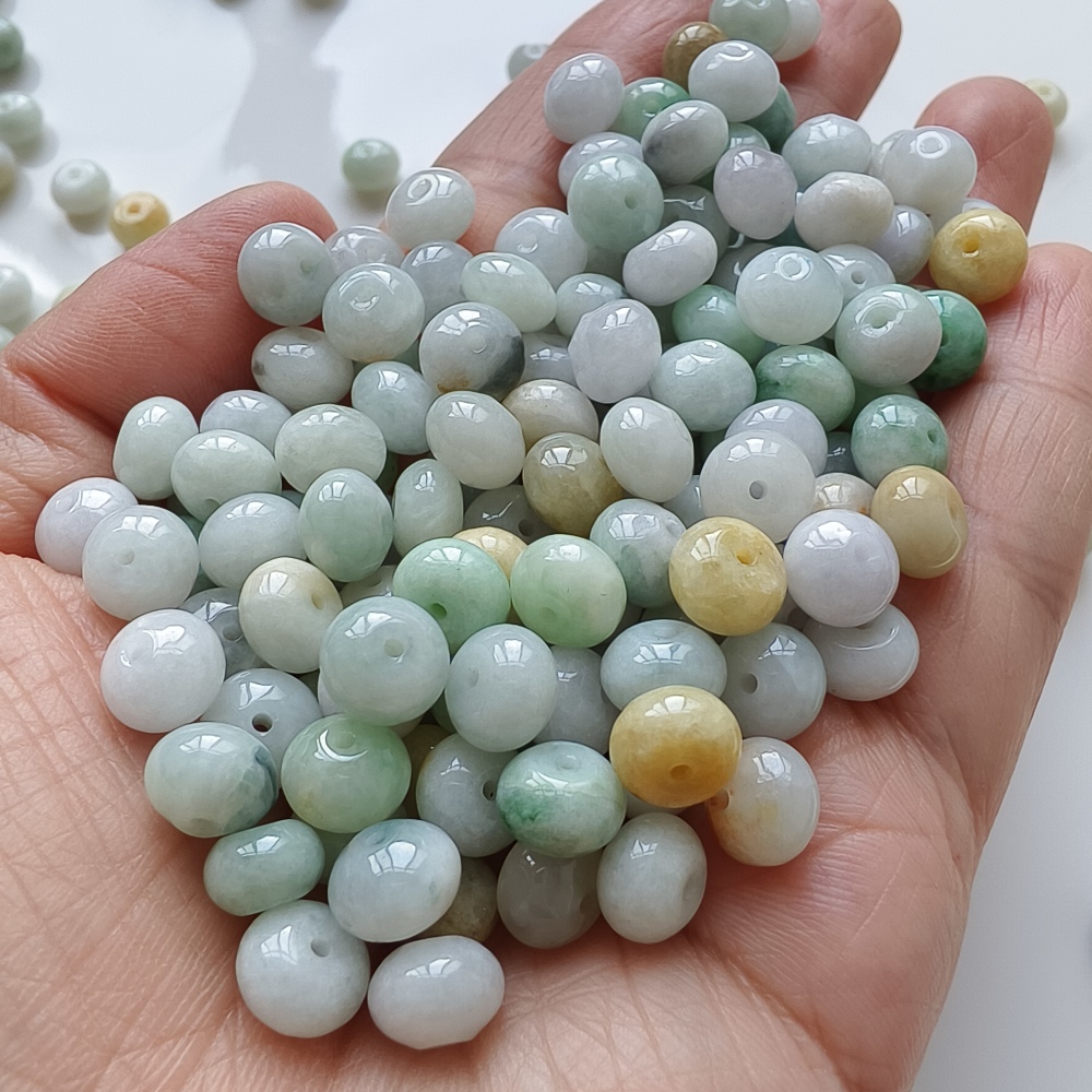 30pcs 8X5mm Natural Type A White Green Yellow Burmese Jadeite Smooth Rondelle Spacer Beads,Burma Jadeite Loose Beads, DIY Jewelry Supplies