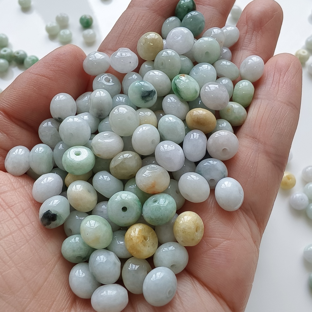 30pcs 8X5mm Natural Type A White Green Yellow Burmese Jadeite Smooth Rondelle Spacer Beads,Burma Jadeite Loose Beads, DIY Jewelry Supplies