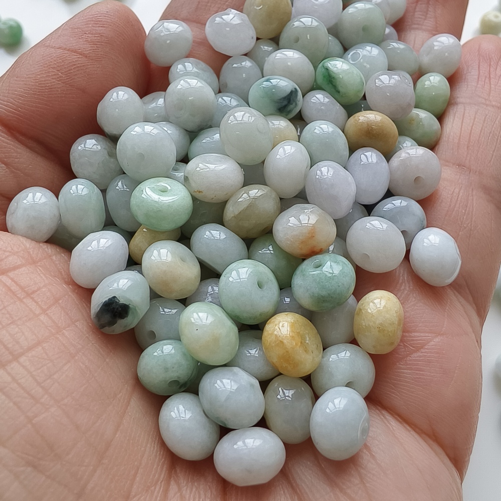 30pcs 8X5mm Natural Type A White Green Yellow Burmese Jadeite Smooth Rondelle Spacer Beads,Burma Jadeite Loose Beads, DIY Jewelry Supplies