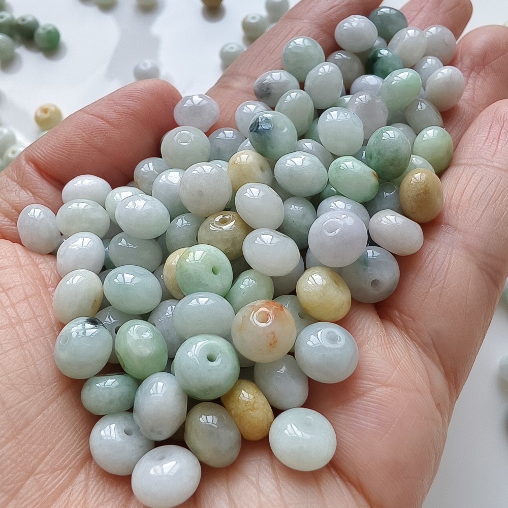 30pcs 8X5mm Natural Type A White Green Yellow Burmese Jadeite Smooth Rondelle Spacer Beads,Burma Jadeite Loose Beads, DIY Jewelry Supplies