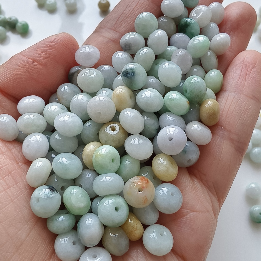 30pcs 8X5mm Natural Type A White Green Yellow Burmese Jadeite Smooth Rondelle Spacer Beads,Burma Jadeite Loose Beads, DIY Jewelry Supplies