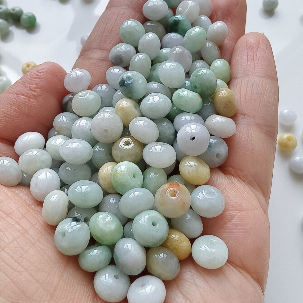 30pcs 8X5mm Natural Type A White Green Yellow Burmese Jadeite Smooth Rondelle Spacer Beads,Burma Jadeite Loose Beads, DIY Jewelry Supplies
