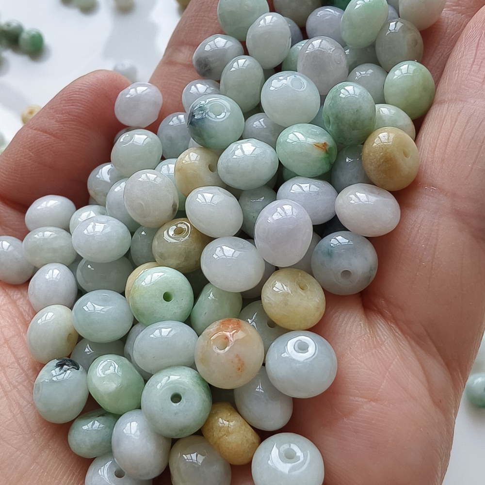 30pcs 8X5mm Natural Type A White Green Yellow Burmese Jadeite Smooth Rondelle Spacer Beads,Burma Jadeite Loose Beads, DIY Jewelry Supplies