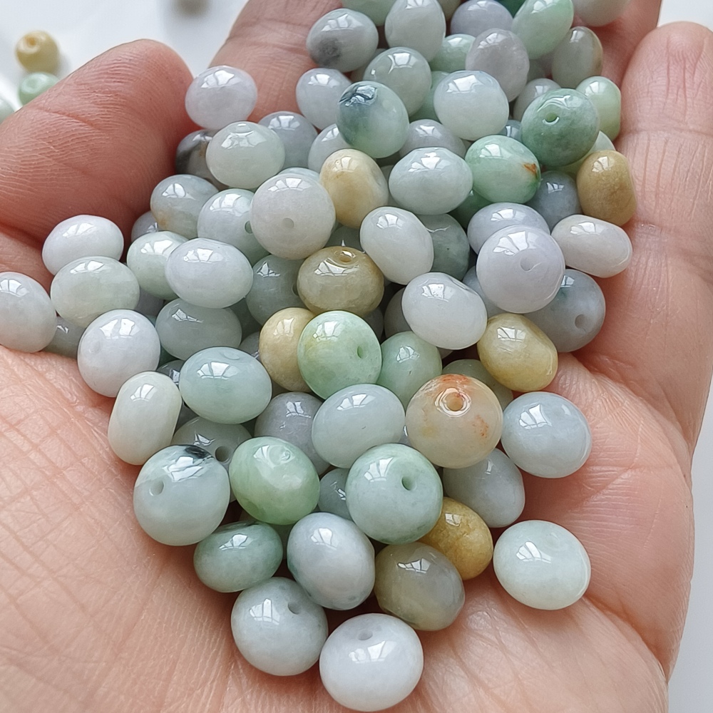 30pcs 8X5mm Natural Type A White Green Yellow Burmese Jadeite Smooth Rondelle Spacer Beads,Burma Jadeite Loose Beads, DIY Jewelry Supplies