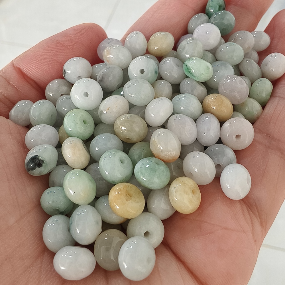 30pcs 8X5mm Natural Type A White Green Yellow Burmese Jadeite Smooth Rondelle Spacer Beads,Burma Jadeite Loose Beads, DIY Jewelry Supplies